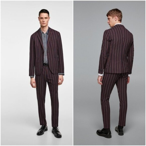 Zara Man Burgundy Striped Boating Jacket 42R - Picture 1 of 10
